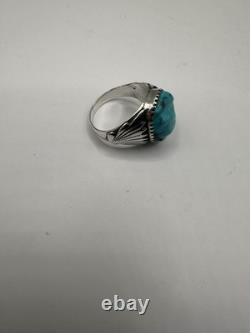Native American Woman's Turquoise Ring Size 7 Signed RB Vintage Sterling Silver