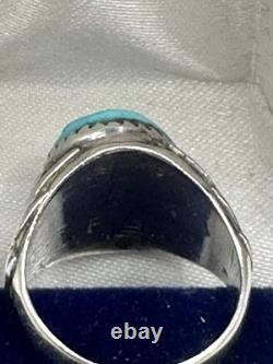 Native American Woman's Turquoise Ring Size 7 Signed RB Vintage Sterling Silver