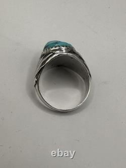 Native American Woman's Turquoise Ring Size 7 Signed RB Vintage Sterling Silver