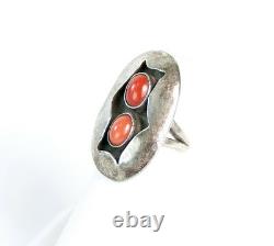 Native American Zuni Blood Red Coral Jewel Shadowbox Ring Sz 5 Jewelry Vintage