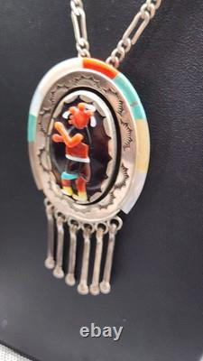 Native American Zuni Mudhead Sterling Silver Inlay Pendant Marked RCC VTG