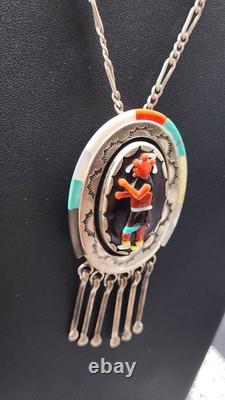 Native American Zuni Mudhead Sterling Silver Inlay Pendant Marked RCC VTG