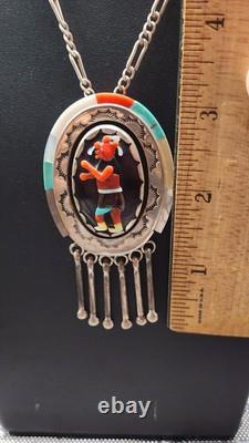 Native American Zuni Mudhead Sterling Silver Inlay Pendant Marked RCC VTG