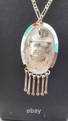 Native American Zuni Mudhead Sterling Silver Inlay Pendant Marked RCC VTG