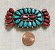 Native American Zuni Vintage pin/brooch red coral/ turquoise on nickel silver
