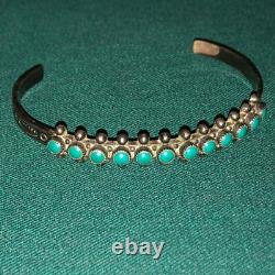 Native American Zuni sterling Petit Point Turquoise Cuff Bracelet VTG