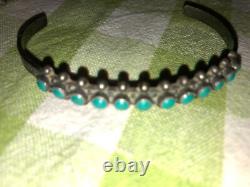 Native American Zuni sterling Petit Point Turquoise Cuff Bracelet VTG