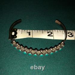 Native American Zuni sterling Petit Point Turquoise Cuff Bracelet VTG