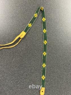 Native American beaded leather vintage handmade necklace STORMIE green yellow
