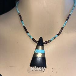 Native American jet inlay turquoise heshe Bead pendant necklace necklace Vintage