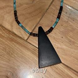 Native American jet inlay turquoise heshe Bead pendant necklace necklace Vintage