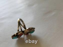 Native American vintage ring Sterling with turquoise and coral Signed E