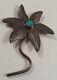 Native Indian Sterling Silver Turquoise Flower Pin Brooch