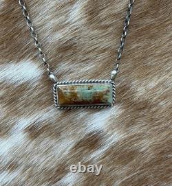 Native Navajo Handmade Sterling Silver Kingman Turquoise Bar Necklace 18