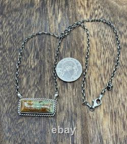 Native Navajo Handmade Sterling Silver Kingman Turquoise Bar Necklace 18