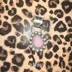 Native Signed Pink Conch Pendant 925 Sterling Silver Signed JS Vintage Estate