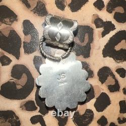 Native Signed Pink Conch Pendant 925 Sterling Silver Signed JS Vintage Estate