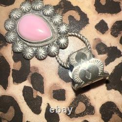 Native Signed Pink Conch Pendant 925 Sterling Silver Signed JS Vintage Estate