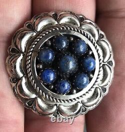 Native american jewelry vintage Sterling Lapis Pendant And Pin Brooch Signed