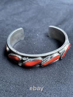 Native american jewelry vintage W. Dodson IHMSS Sterling Silver Red Coral Brac