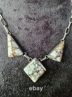 Navajo ALV White Horse Turquoise Necklace Vintage Native American Jewelry