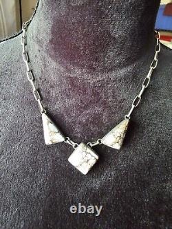 Navajo ALV White Horse Turquoise Necklace Vintage Native American Jewelry