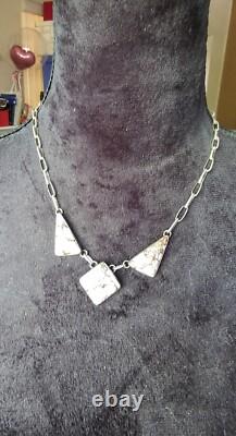 Navajo ALV White Horse Turquoise Necklace Vintage Native American Jewelry