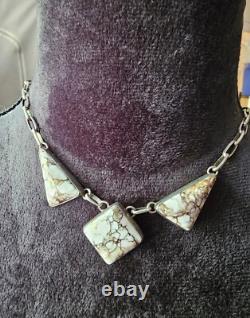 Navajo ALV White Horse Turquoise Necklace Vintage Native American Jewelry