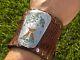 Navajo Alligator Bison leather Rock star bracelet Peyote Vtg Sterling Silver