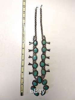 Navajo American Vintage Turquoise Sterling Squash Blossom Necklace 25 Boho