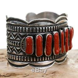 Navajo Bracelet Coral Sterling Silver ANDY CADMAN Old Pawn Style Mediterranean