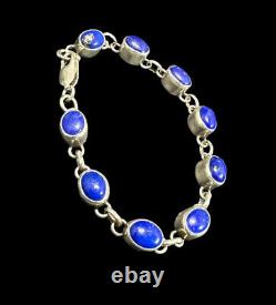 Navajo Bracelet Sterling Silver Natural Lapis Signed Artist Nakai 1980s Vintage