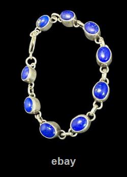 Navajo Bracelet Sterling Silver Natural Lapis Signed Artist Nakai 1980s Vintage