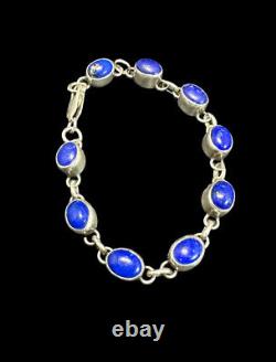 Navajo Bracelet Sterling Silver Natural Lapis Signed Artist Nakai 1980s Vintage