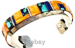 Navajo Cobblestone Inlay Cuff Bracelet Spiny Oyster Turquoise R. Brown