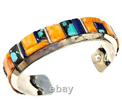 Navajo Cobblestone Inlay Cuff Bracelet Spiny Oyster Turquoise R. Brown