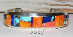 Navajo Cobblestone Inlay Cuff Bracelet Spiny Oyster Turquoise R. Brown 7 Wrist