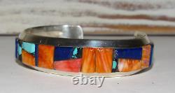 Navajo Cobblestone Inlay Cuff Bracelet Spiny Oyster Turquoise R. Brown 7 Wrist
