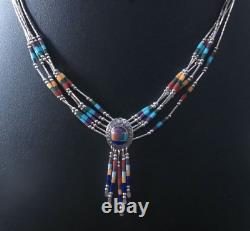 Navajo Colorful Vintage Native American Jewelry Set In Silver