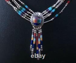Navajo Colorful Vintage Native American Jewelry Set In Silver