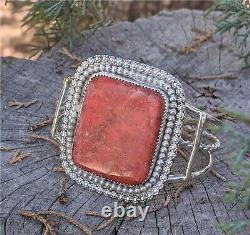Navajo Cuff Bracelet Apple Coral Vintage Sterling Silver Native American Jewelry