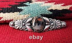 Navajo Dead Pawn Agate Brooch Sterling Silver Jewelry Native American VINTAGE