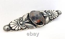 Navajo Dead Pawn Agate Brooch Sterling Silver Jewelry Native American VINTAGE