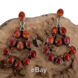 Navajo Earrings Sterling Silver Red Spiny Oyster JENNIFER BEGAY Clusters Dangles