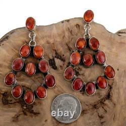 Navajo Earrings Sterling Silver Red Spiny Oyster JENNIFER BEGAY Clusters Dangles