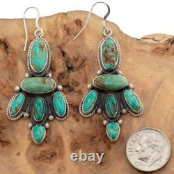 Navajo Earrings TURQUOISE Sterling Silver Long Chandelier Dangles C. Wylie