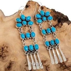Navajo Earrings TURQUOISE Sterling Silver Long Chandelier Dangles Old Pueblo Stl