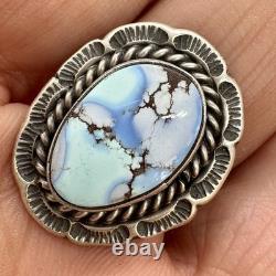 Navajo Golden Hills Turquoise Ring Size 8 Sterling Silver Signed LL Patina 6 g
