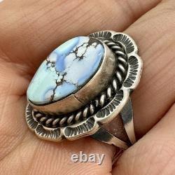 Navajo Golden Hills Turquoise Ring Size 8 Sterling Silver Signed LL Patina 6 g