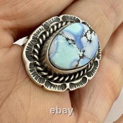 Navajo Golden Hills Turquoise Ring Size 8 Sterling Silver Signed LL Patina 6 g